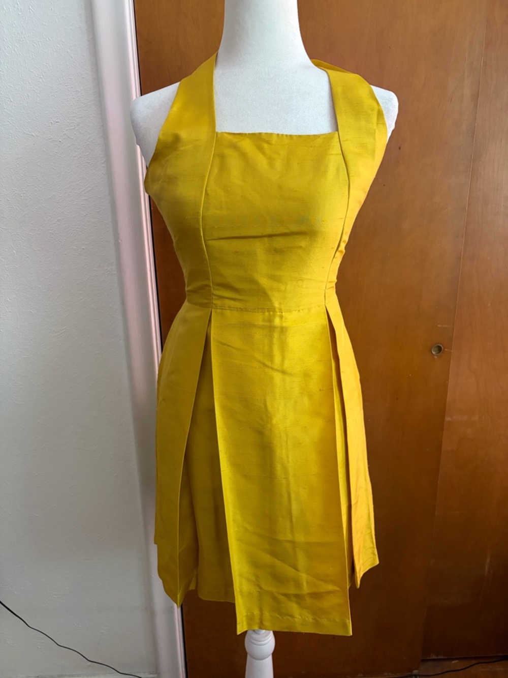 Style Works 100% Silk Halter Dress Mustard Yellow Size 4